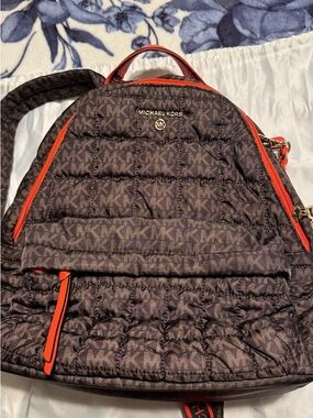 Michael Kors Black Quilted MK Logo Backpack with Orange Trim
